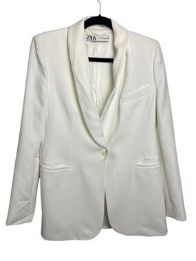 Zara pure white retro lined ladies blazer size Small preppy light academia